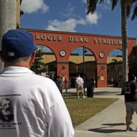 A Mets-Cardinals Spring Training game at Roger Dean Stadium.