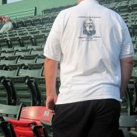 Checking out the landing spot of Ted Williams 502 foot homerun.