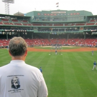 At a Red Sox/Blue Jays game at Fenway Park.