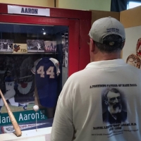 Visiting Hank Aaron's locker.
